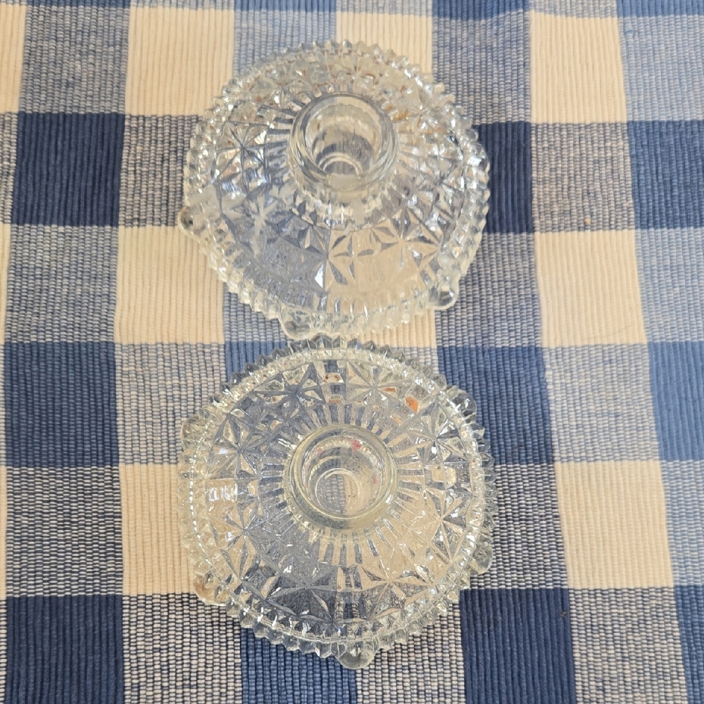 Elegant Clear Glass Candle Holders Two